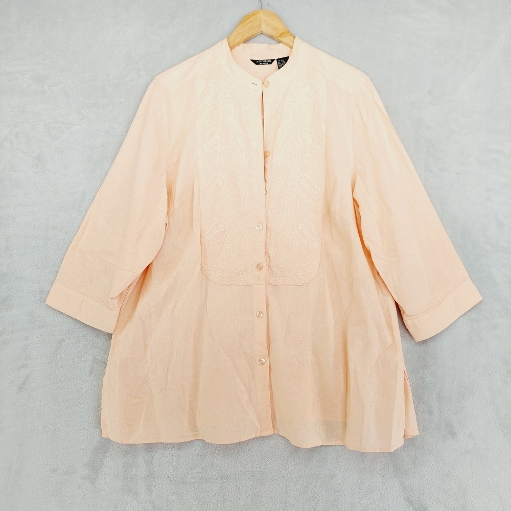 Autograph Women Peach Linen Embroidered Button Side Tunic P6188